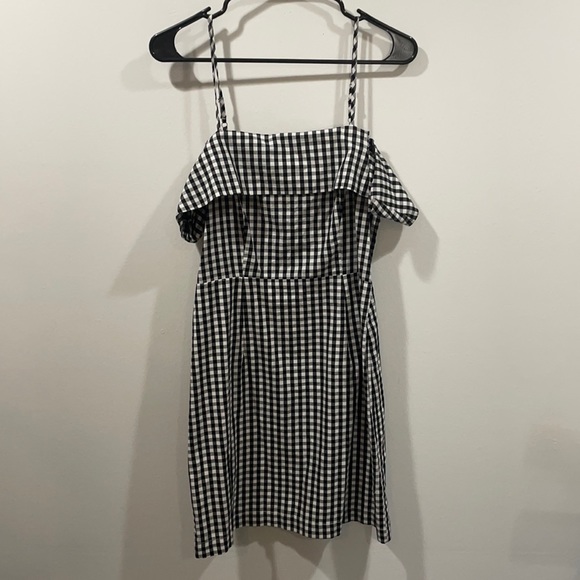 Black and white checker print off shoulder tank dress with lining size medium - Picture 1 of 7